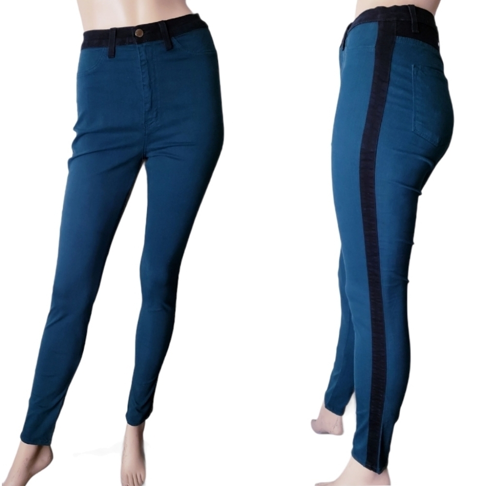 Vibrant M.I.U Dark Teal & Black Side Stripe Jeans